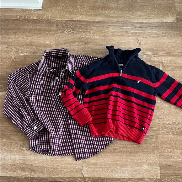 Nautica Other - Nautica Red and Navy Striped Sweater with Checkered Shirt